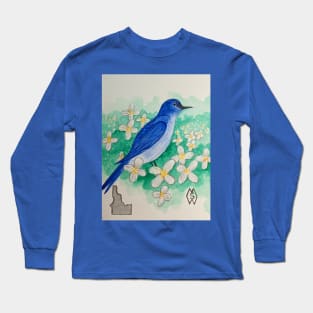 Idaho state bird and flower, the mountain bluebird and syringa Long Sleeve T-Shirt